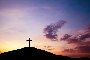 The cross on the hill, Jesus Christ of truth from the Bible. Easter Holiday, Religion. Salvation of sins, sacrifice.